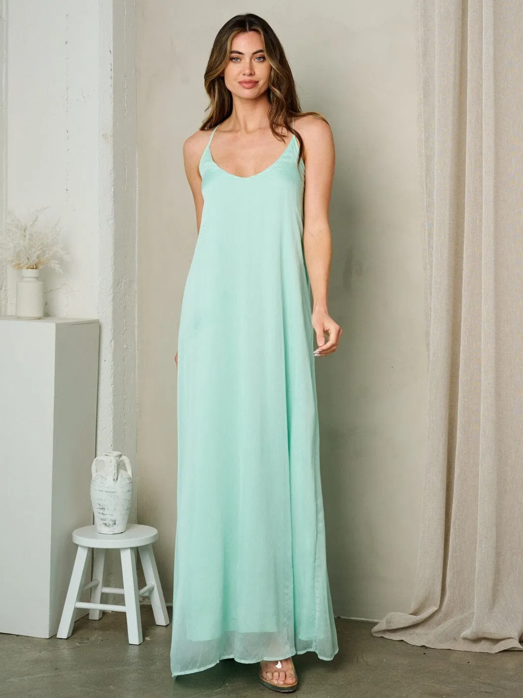WOMEN'S SLEEVELESS V-NECK OPEN BACK MAXI DRESS