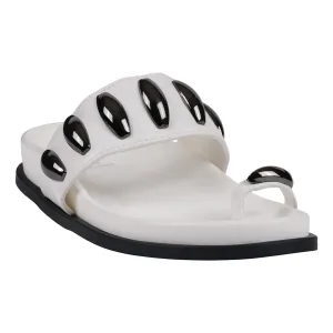 Women's Sonya White Toe Ring Hardware Slide Footbed Sandals