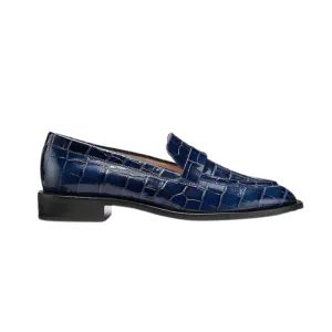 Womens | Stuart Weitzman Palmer Sleek Croc-Embossed Loafers (Navy)