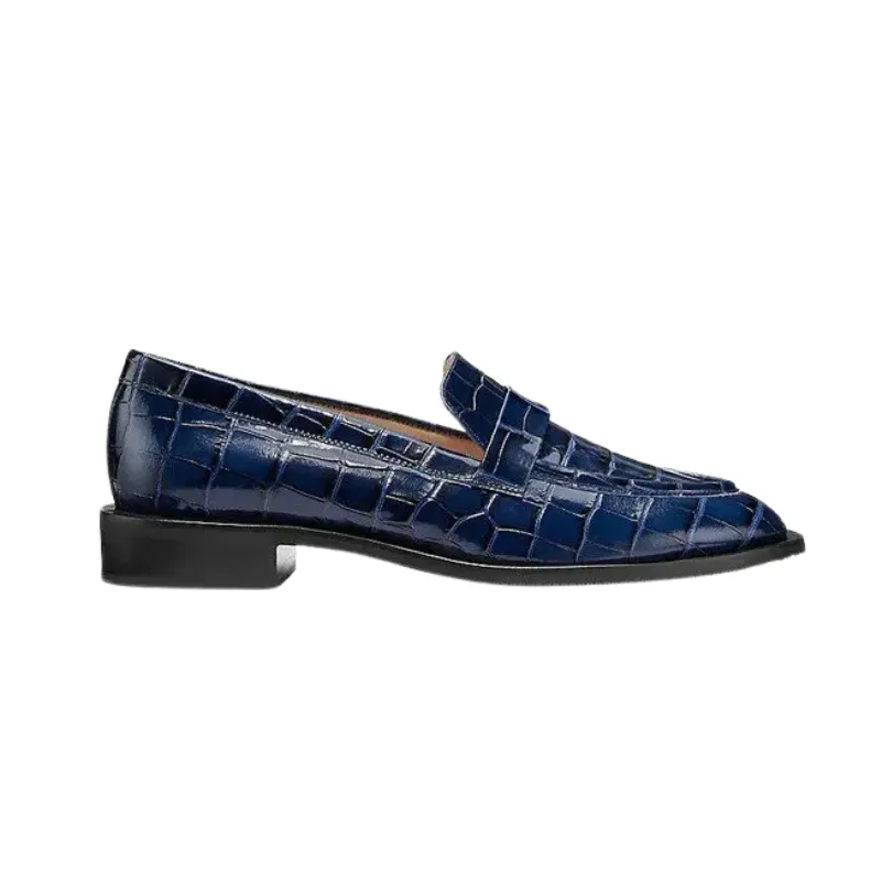 Womens | Stuart Weitzman Palmer Sleek Croc-Embossed Loafers (Navy)
