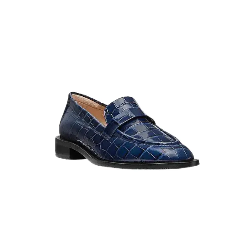 Womens | Stuart Weitzman Palmer Sleek Croc-Embossed Loafers (Navy)
